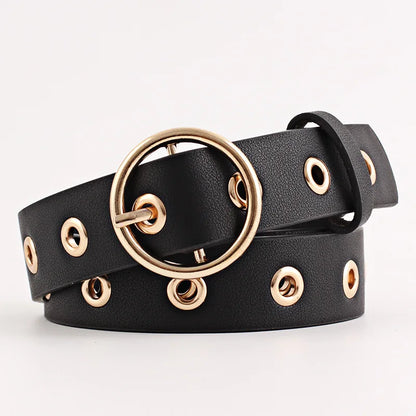 Metal Hole Metal Belt Women Girl Quality Imitation Leather Belt