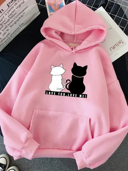 Streetwear Hoodies Long Sleeve Hoodies Harajuku Hoodie Cute Cat Print Sweatshirt