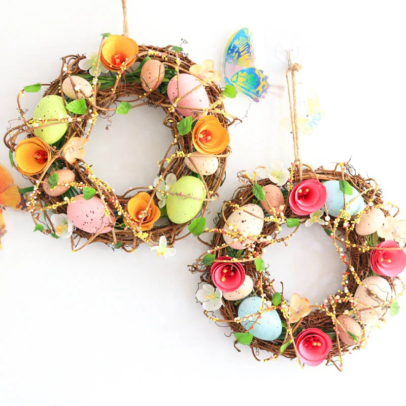 Happy Easter Eggs Door Rattan Wreath, Wedding Party Supplies, Home Decoration