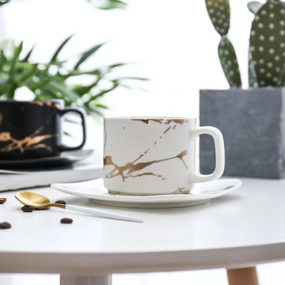 Marble Coffee Cup, Black and White Cup and Saucer Cup