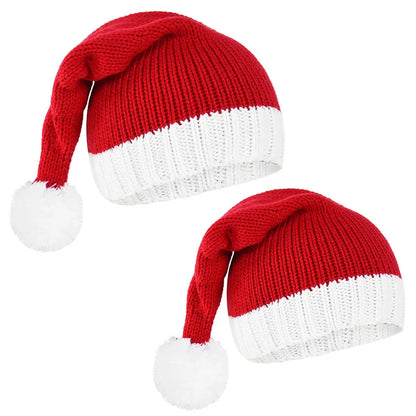 2024 Knitted Christmas Hat Cute Pompom Adult Child Soft Beanie Santa Cap New