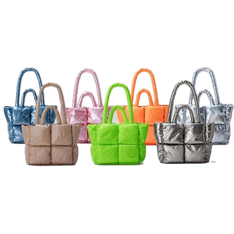 2023 Winter Large Tote Padded Handbags Nylon Women Puffer Shoulder Bags