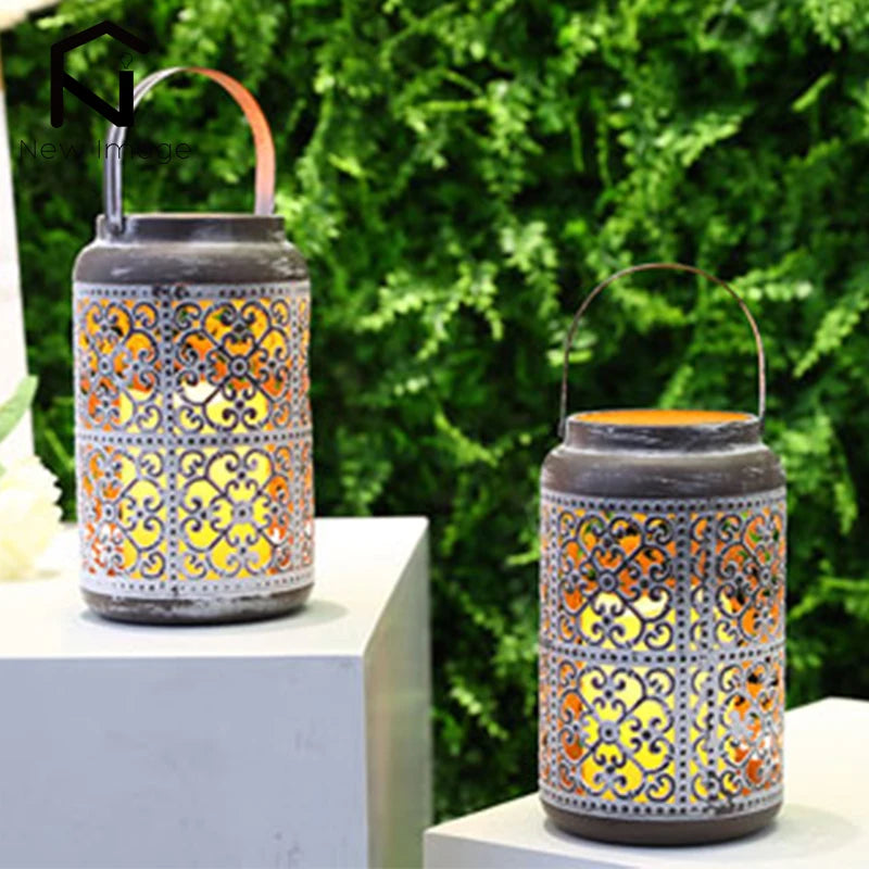 2Pcs Vintage Metal Candle Holders With Flameless LED 8 Inch Hanging Candleholder