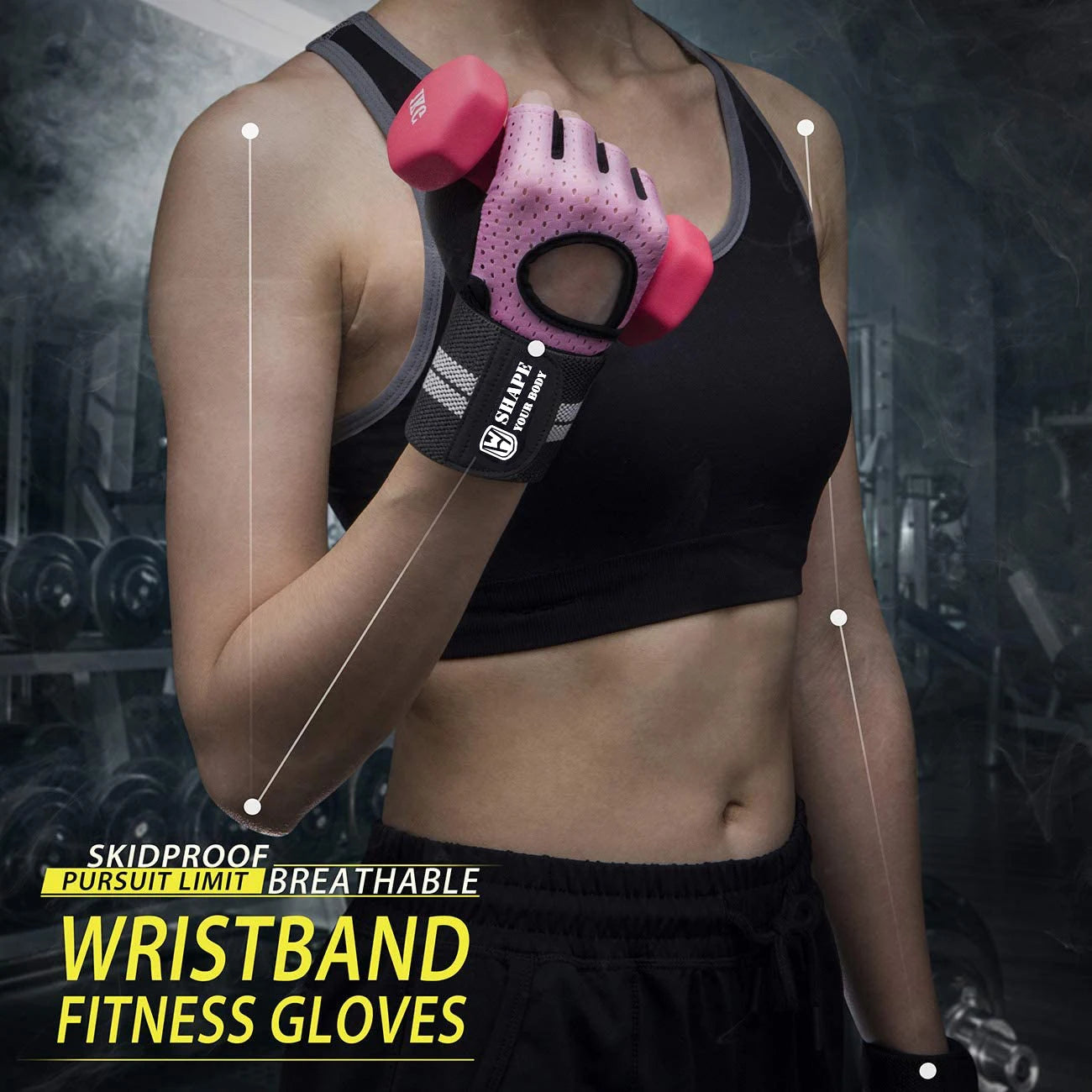 Half Finger Gym Fitness Gloves With Wrist Wrap Support for Crossfit Workout