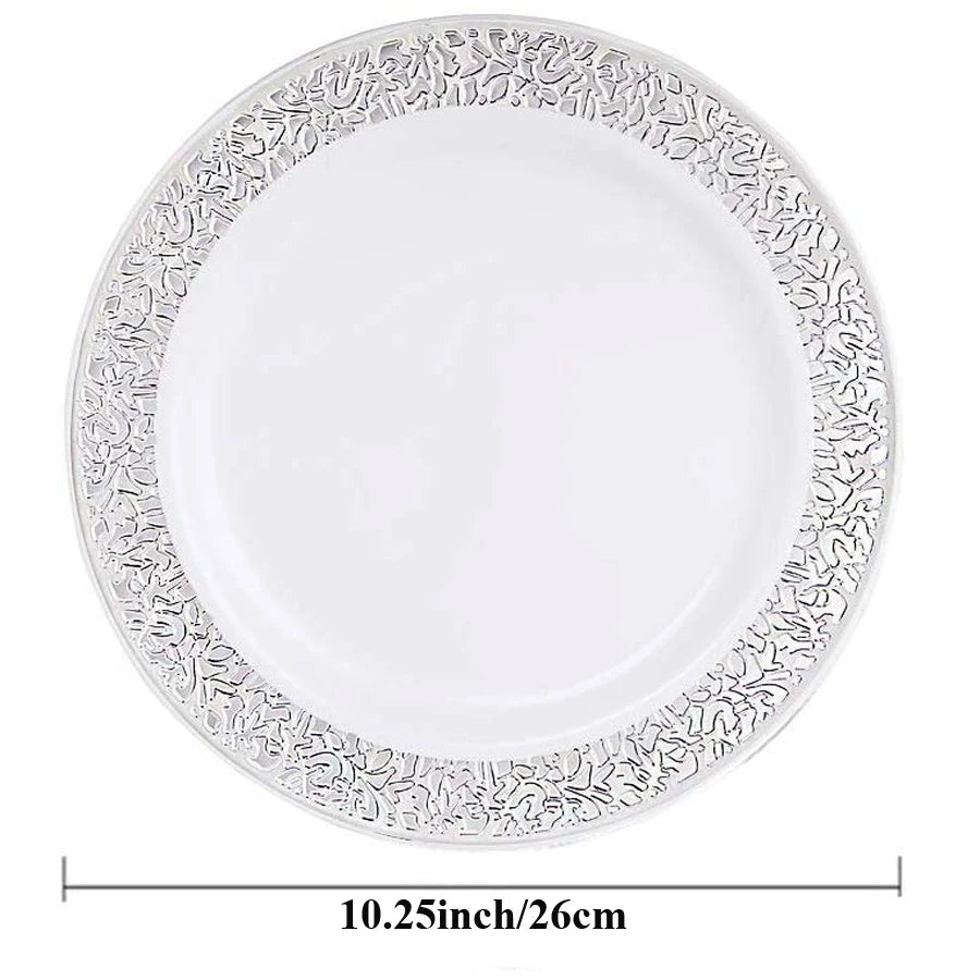 Gold Disposable Plastic Plates -Lace Design Wedding Party Plastic Plates