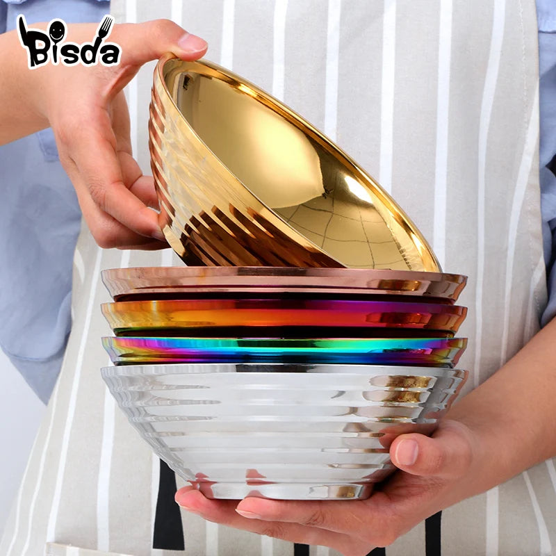 Stainless Steel Soup Bowl Gift Double Layer Anti-Scalding Tableware