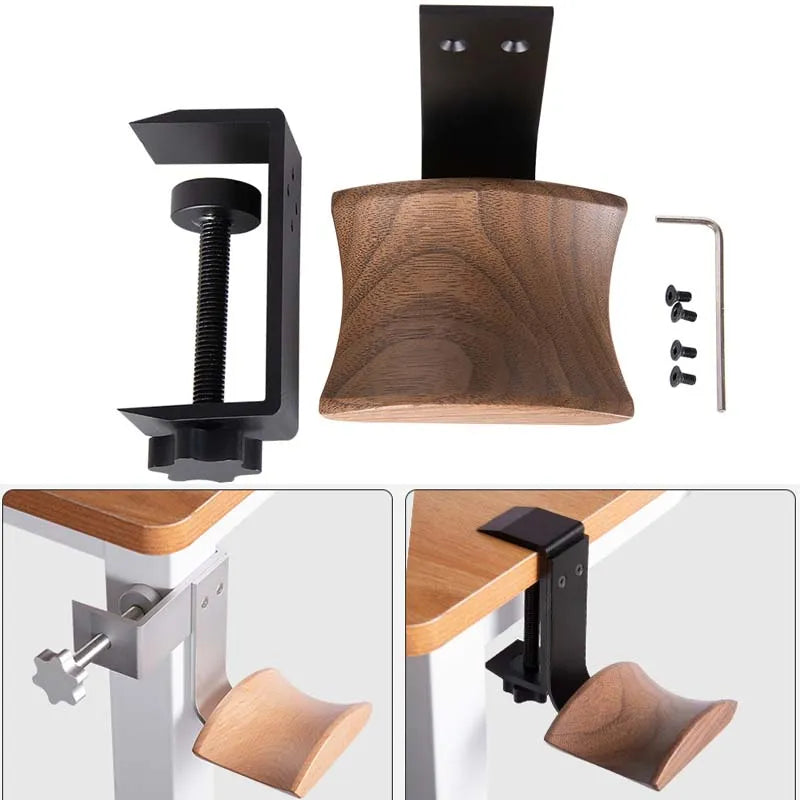 Wooden Headphones Stand Holder Aluminum Alloy Desk Lock Clip Headphone Bracket