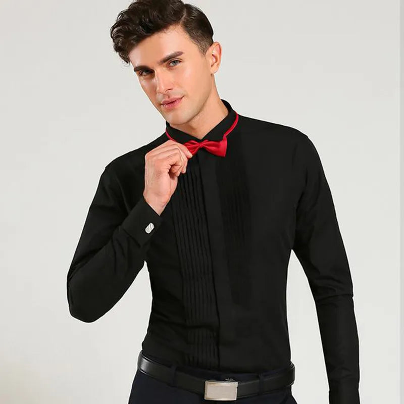 Classic Shirt Men's Wingtip Tuxedo Formal Shirts With Red Black Bow