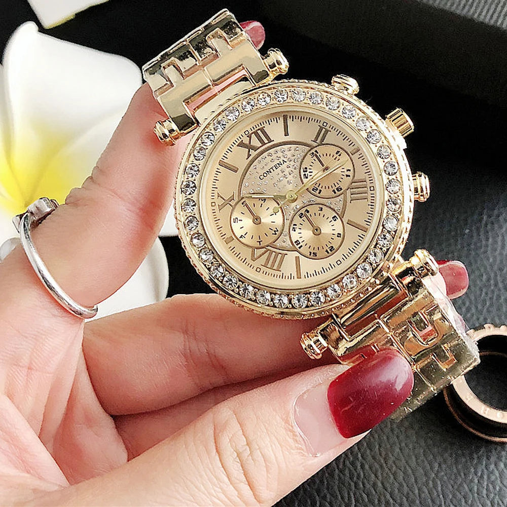 Reloj Mujer Rose Gold Women's Watch Fashion Rhinestone Women Quartz Wrist Watch