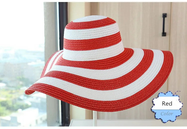 Hot Women's Casual Straw Hats Girls Outdoor Striped Patchwork Paper Sun Hats