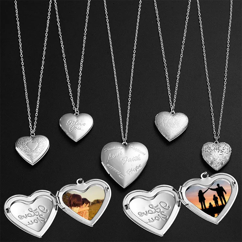 Openable Love Heart Locket Pendant Women Necklace Silver Color Chain Memory