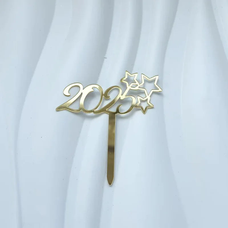 2025 Happy New Year Party Cake Toppers Gold Acrylic