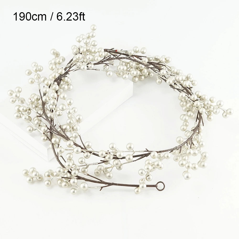 5.9ft/180cm 2025 New Year Garland Red Berry Optional Lighting Silver Gold