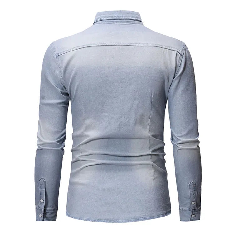 High Quality Long Sleeve Denim Shirt Men Spring Solid Color Cotton Jeans Shirt