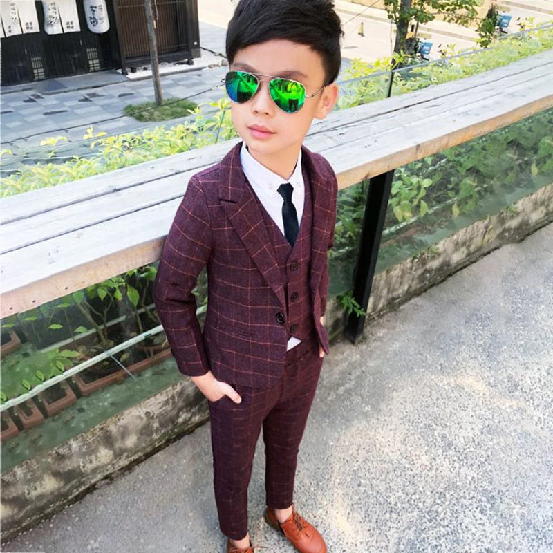 3 PCS Formal Boys Clothes Blazer Vest Pants Children Wedding Suits Tuxedos Kids