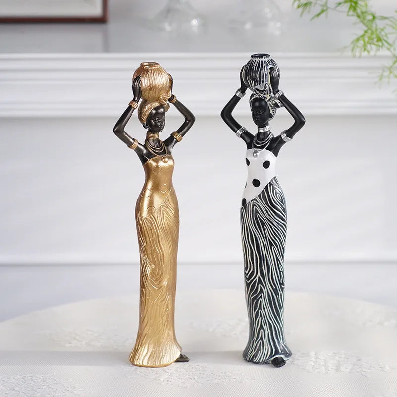 African Woman Figurines for Interior Decoration, Creative Decorative Sculptures