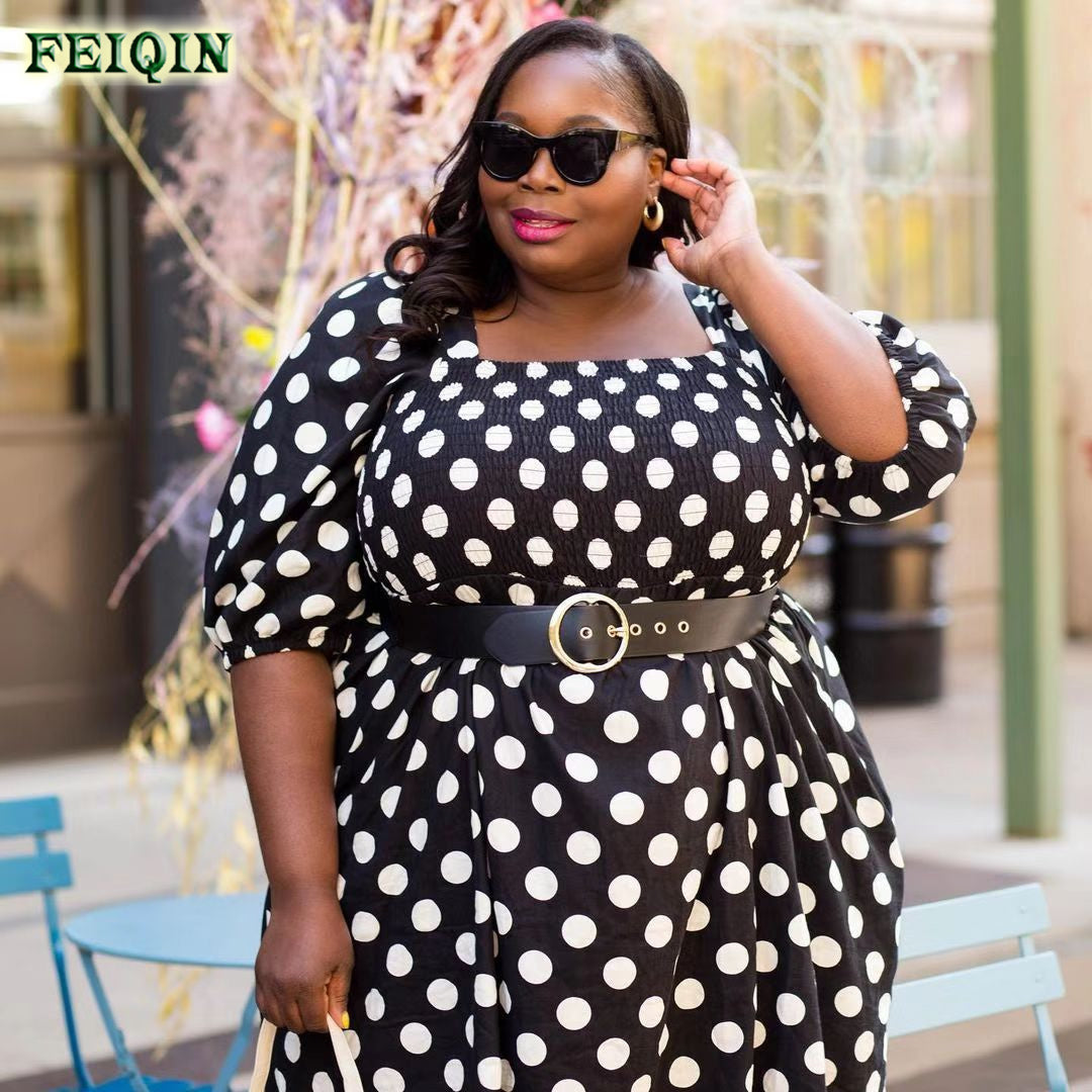 2022 Summer Clothing Plus Size Women's Dress Dot Printed Square