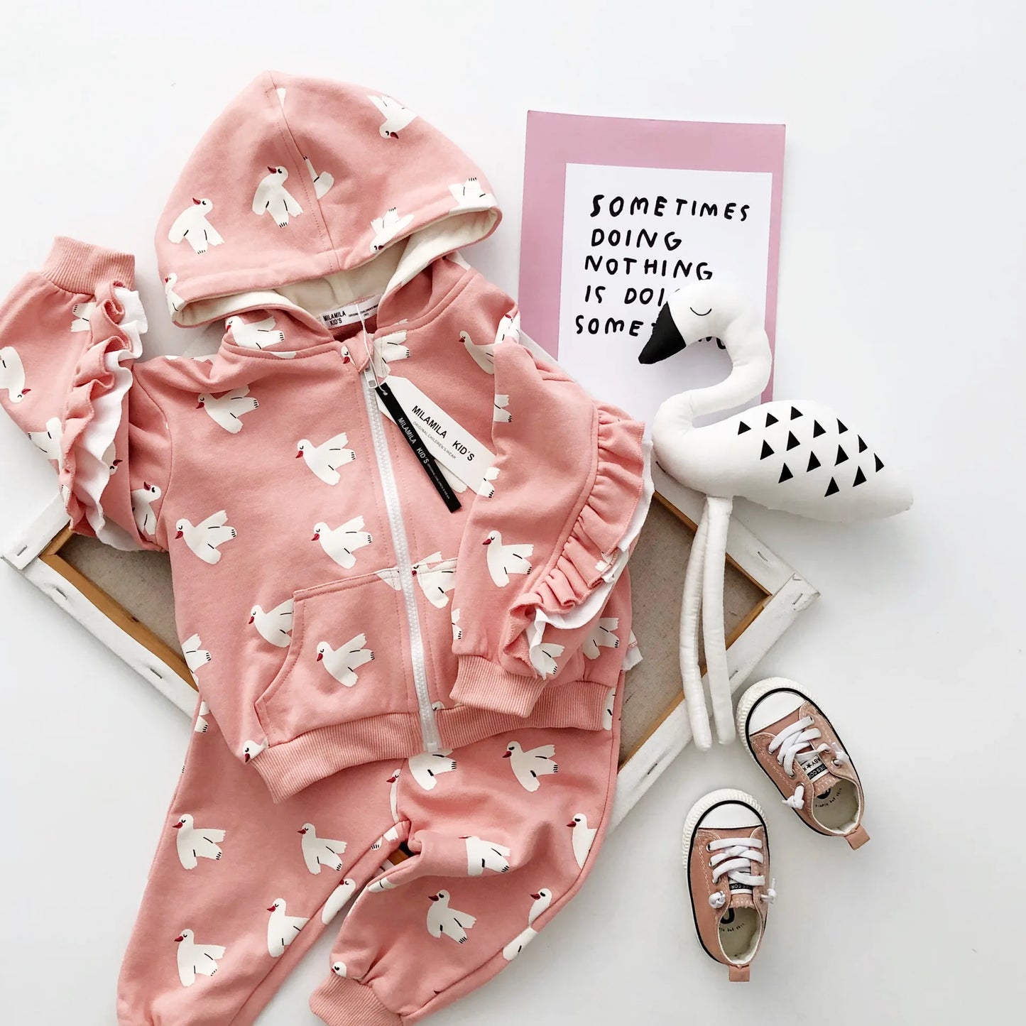 Tonytaobaby Autumn and Winter New Cotton Hooded Girls'Set