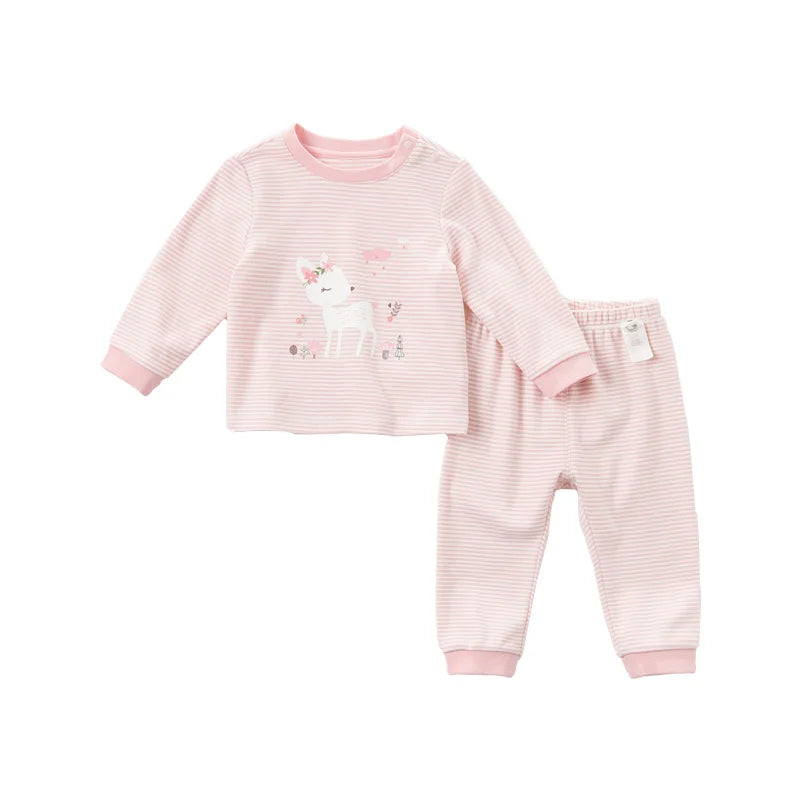 DB12187 Dave Bella Autumn Baby Girls Fashion Cartoon Striped Pajamas Newborn