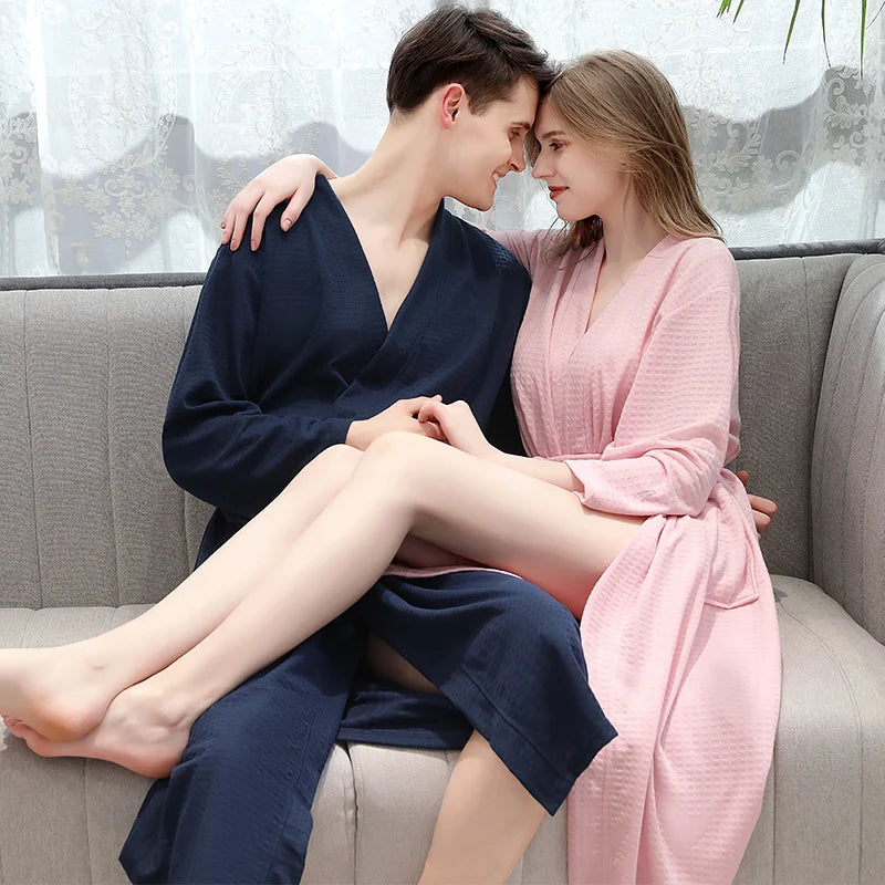 Lovers Summer Fashion  Waffle Bathrobe Women Suck Water Kimono Bath Robe Plus