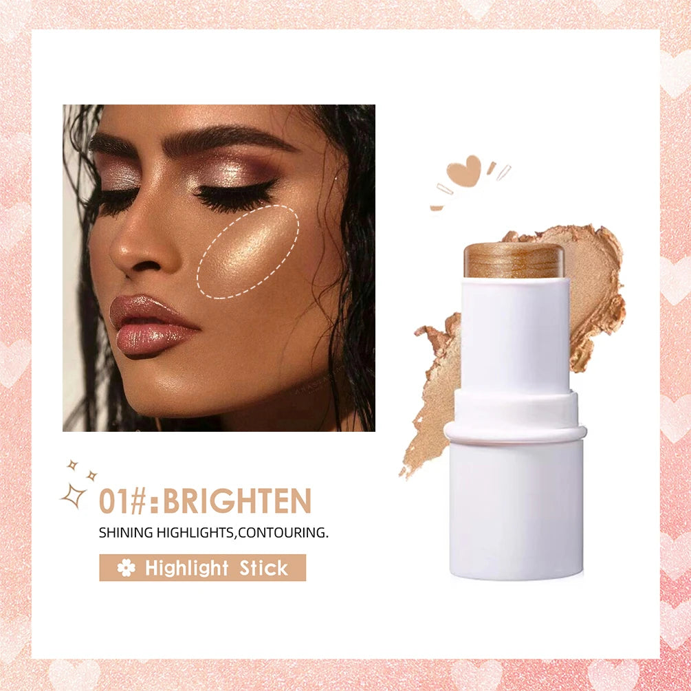 Highlighter Stick Makeup Glitter Contouring Bronzer for Face Blush Shimmer