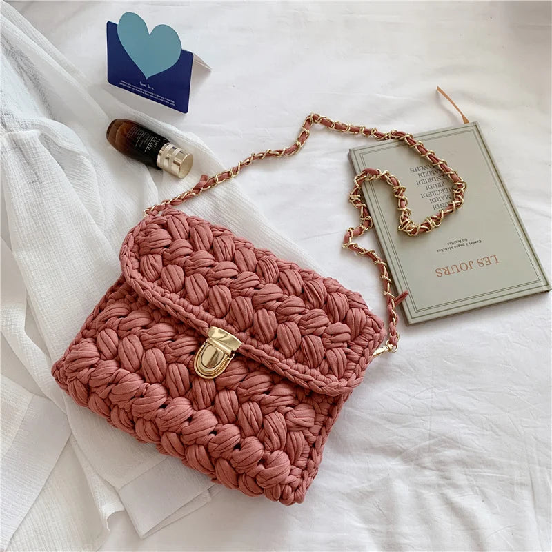 Bags for Women Hand Woven Bag Strip Thread Hook Knitted Women's Shoulder