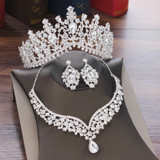 Baroque Crystal Water Drop Bridal Jewelry Sets Rhinestone Tiaras Crown Necklace