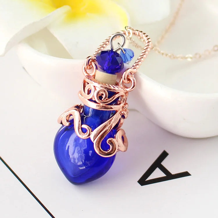 1PC Murano Glass Perfume Necklace Small Heart Essential Oil Bottle Pendants