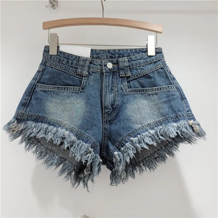 Fashion High Waisted Tassel Denim Shorts Women 'S Summer Popular Girls