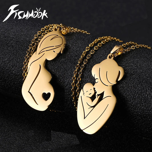 Fishhook Baby Mom Necklace for Women Men Dad Family Father Mother Day Child Kid