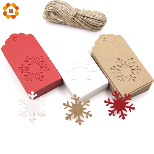 50PCS Chrismtas Kraft Paper Tags Hollow Red White Natural Snowflake/Deer Crafts