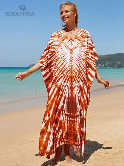 2023 Multicolored Kaftan Bohemian Printed V-Neck Batwing