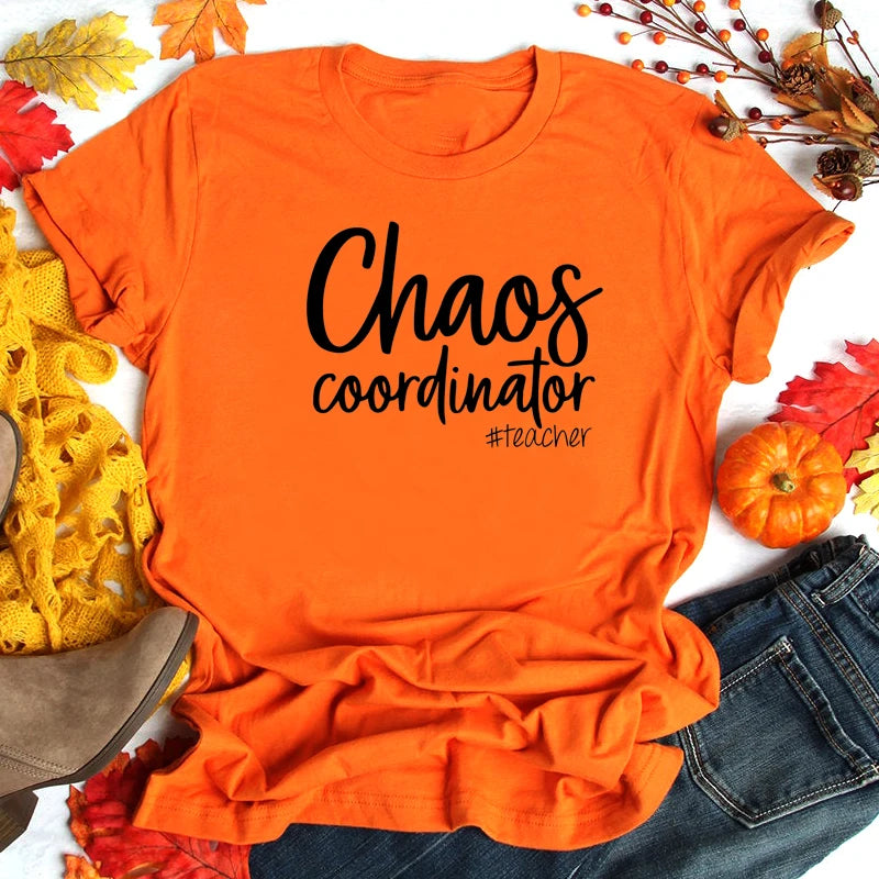 Chaos Coordinator Teacher T Shirt Women Short Sleeve Funny T Shirts Cotton Lady