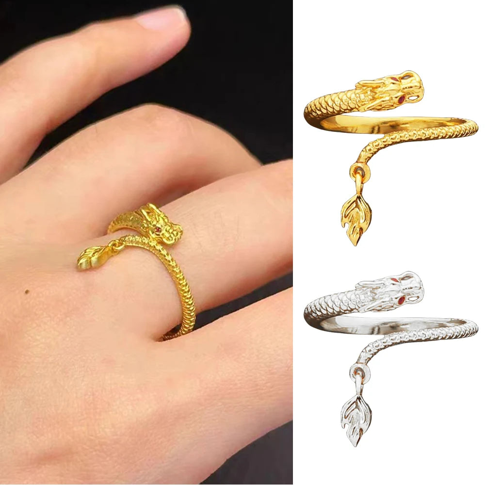 Adjustable Retro Dragon and Phoenix Couple Ring Engagement Ring Beautiful