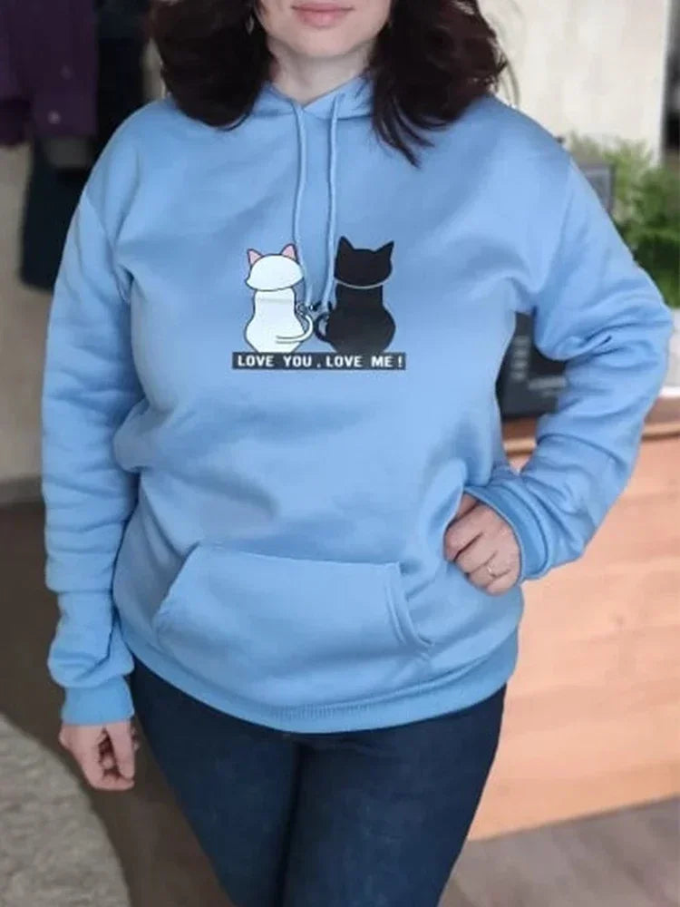 Streetwear Hoodies Long Sleeve Hoodies Harajuku Hoodie Cute Cat Print Sweatshirt