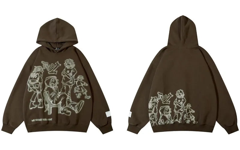 Hip Hop Hoodie Sweatshirts Y2K Streetwear Japanese Anime Cartoon Print Hooded