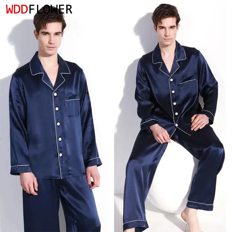 Men Good Quality 100% Pure Silk 16 Momme Satin Silk  Pajama