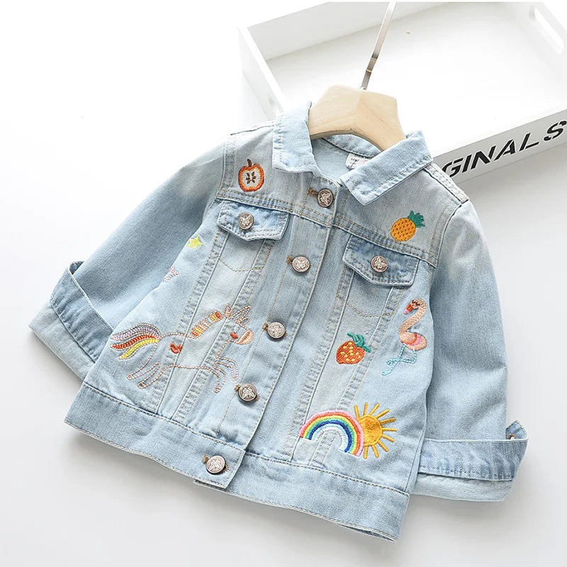 Girls Denim Jackets Children Jacket Unicorn Embroidery Jeans jacket