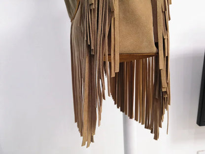 Women Fashion Leather Fringes Hobo Shoulder Bag 2024 Female Casual Suede Big