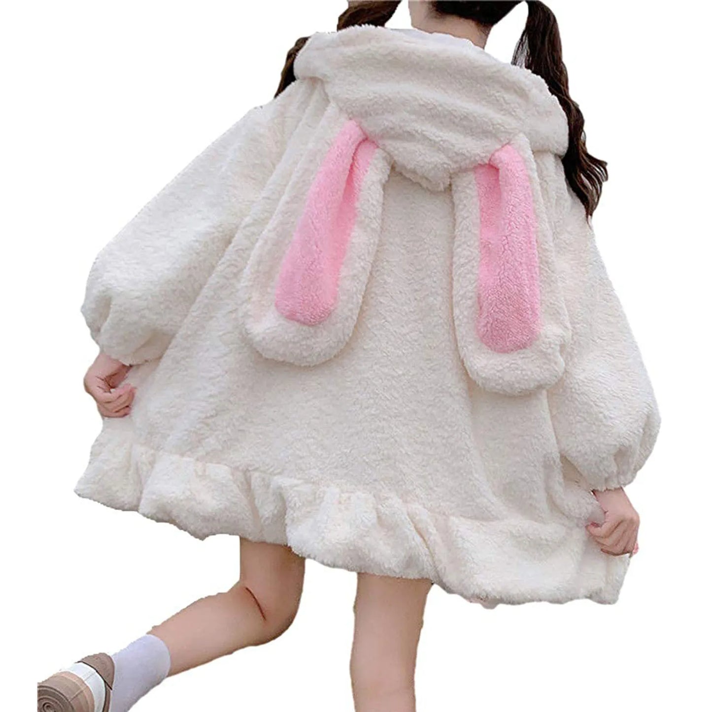 Kawaii Hoodies Women Lambswool Oversized Bunny Ears Long Sleeve