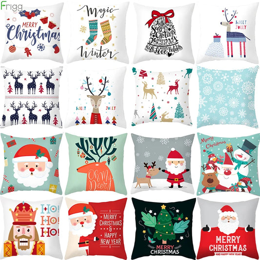 Merry Christma Decorations for Home Reindeer Santa Claus Tree Cushion Cover