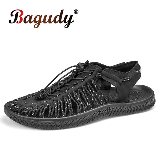 Fashion Leisure Woven Men's Sandals Summer Breathable Soft Flat Sandals