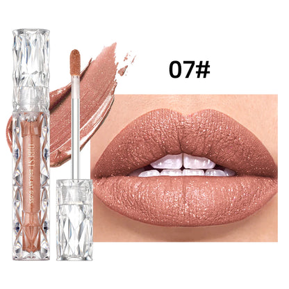 QIBEST Shimmer Lip Gloss Diamond Glitter Lip Tint Waterproof Long Lasting Matte