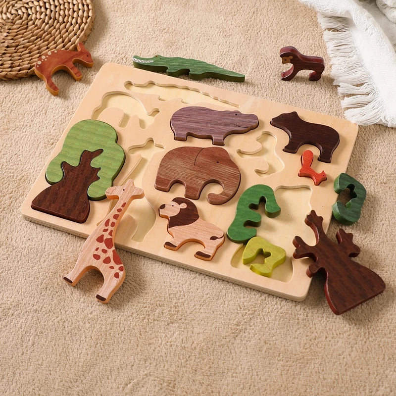 Wooden Educational 3D Puzzle for Children Cartoon Animal