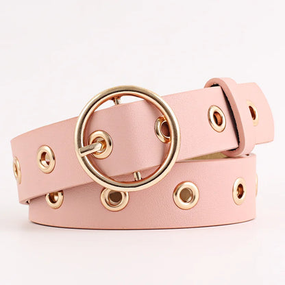 Metal Hole Metal Belt Women Girl Quality Imitation Leather Belt