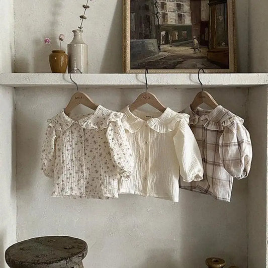 Girl Baby Spring Thin Blouse Vintage Floral Shirt Sweet Peter Pan Collar Thin