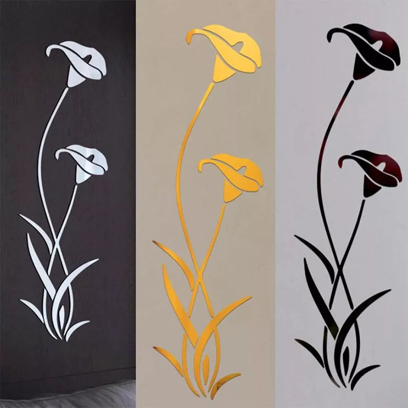 DIY Flower Shape Mirror Wall Sticker Acrylic Lily Mirror Stickers Modern Home