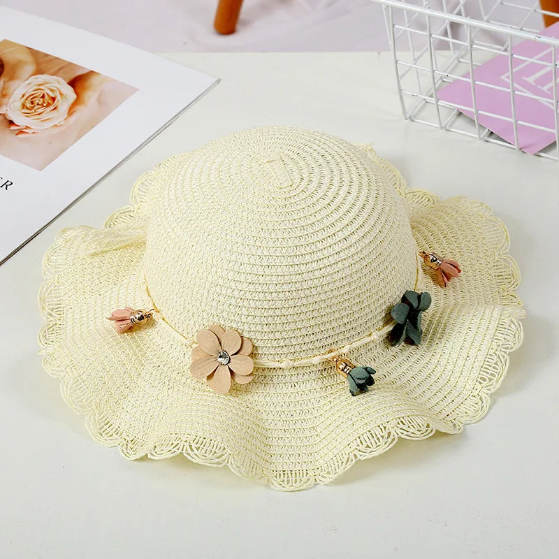 Summer Baby Flower Breathable Hat Straw Hat With Handbag Bags Kids Hat Girls