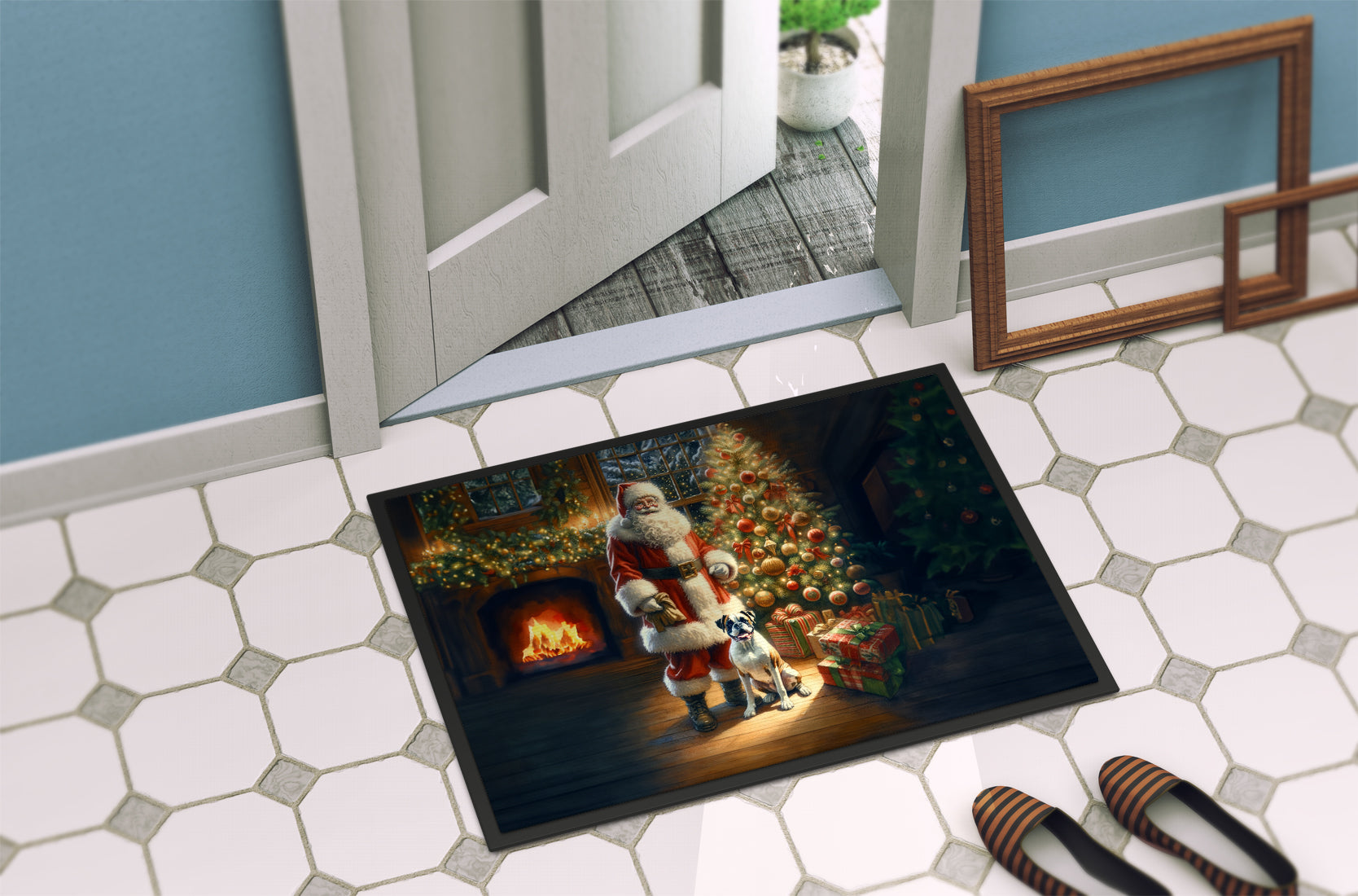 Boxer and Santa Claus Doormat