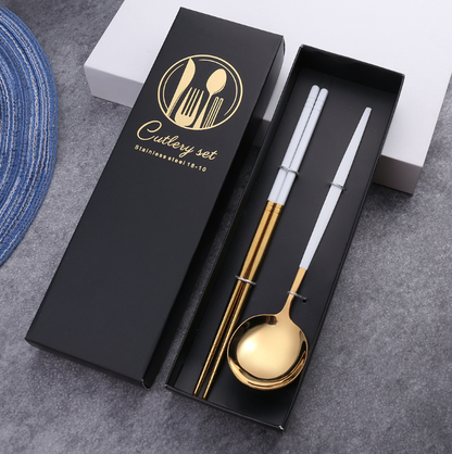 Luxury 18/10  Matte Black Gold Plated Stainless Steel Flatware Cutlery Set